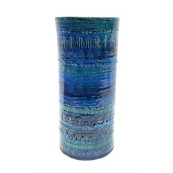 Aldo Londi for Bitossi , an Italian Rimini Blu vase, of cylindrical form decorated with incised geometric bands, with painted marks beneath, H25.5cm. 