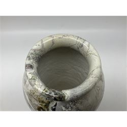 White marble vase, of baluster form, with grey, gold and green undertones, H30cm