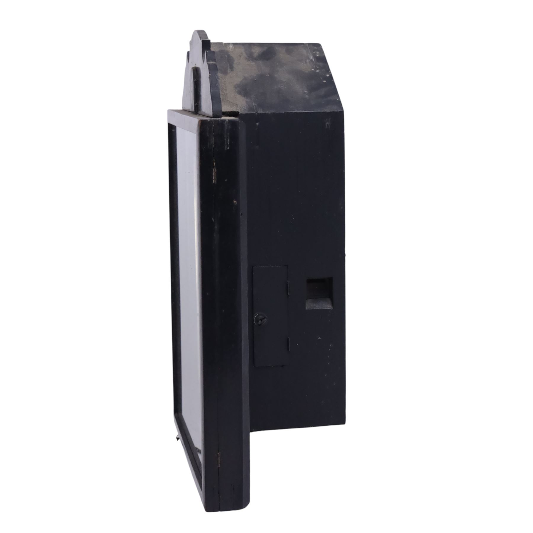 Mid-19th-century Black Forest 'Augenwender' moving eyes Cuckoo wall clock, stained wooden case with painted dial portrait of a man with a pipe and moving eyes, 30-hour brass plate movement striking on a coiled gong, and cuckoo strike together with weights and pendulum 

Literature: Schwarzwald-uhren, Berthold Schaaf (2008) p. 92-94
