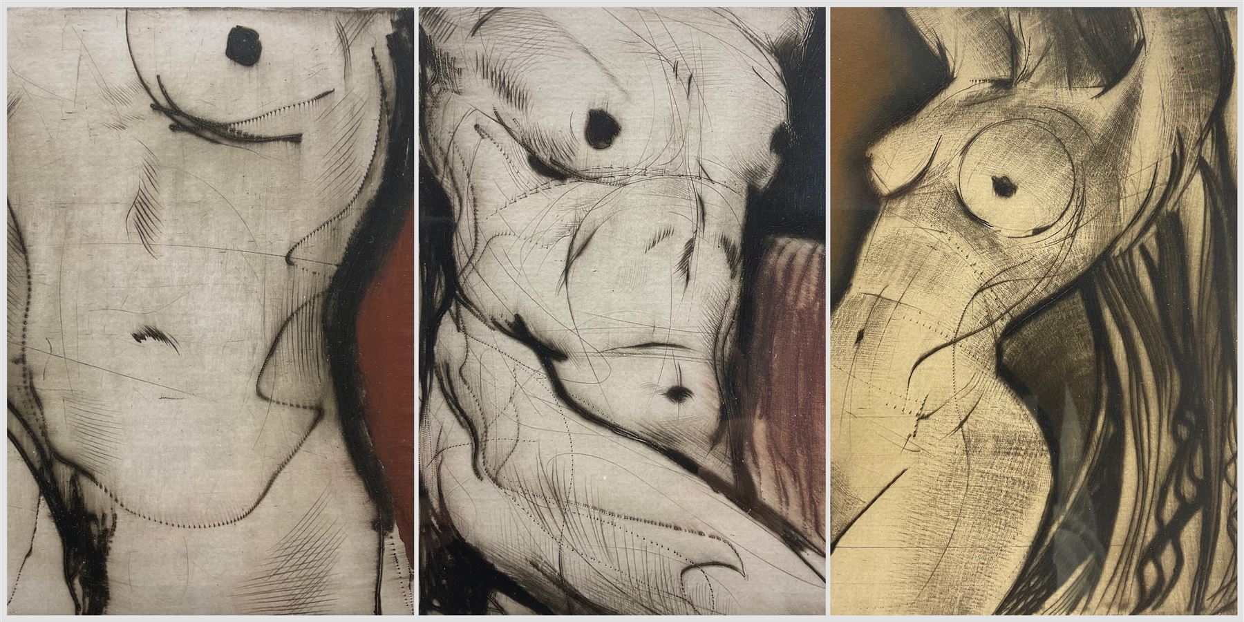 Sergei Firer (Russian 1954-): Nude Studies, set of three limited edition colour etchings signed and numbered in pencil, with blindstamp, 18cm x 15cm (3)