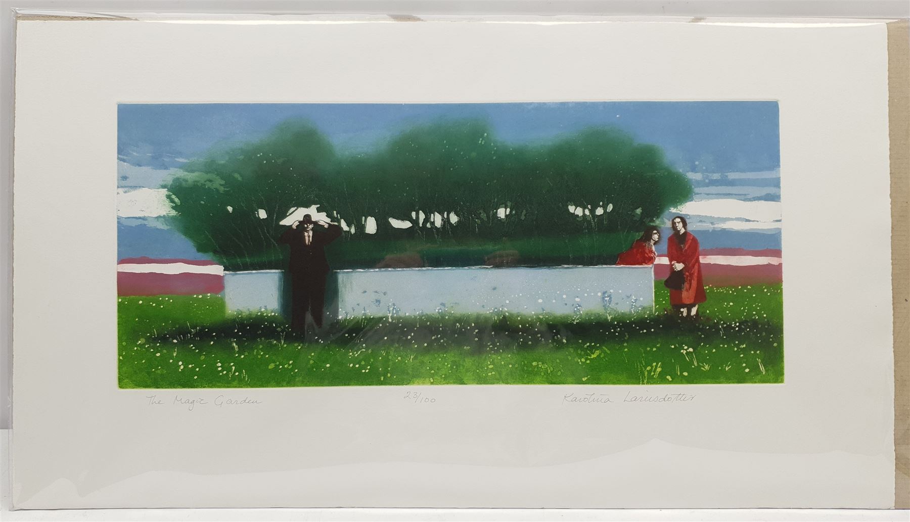 Karólína Lárusdóttir (Karolina Larusdottir) (Icelandic 1944-2019): 'The Magic Garden', coloured etching with aquatint signed titled and numbered 23/100, 57cm x 24.5cm with full margins (unframed)