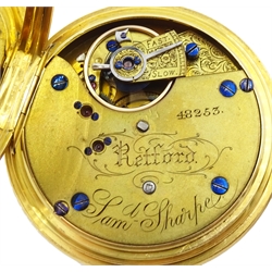 Victorian 18ct gold pocket watch, top wind by Samuel Sharpe, Retford No. 48253, case makers mark F.K, London 1880, in original box

Notes: By direct decent from Sharpe family