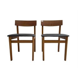 Pair mid-late 20th century teak chairs, upholstered in black faux leather
