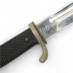 German Third Reich parade bayonet, the ricasso marked WKC with hatched grip and black scabbard and another  with dress knot (2)