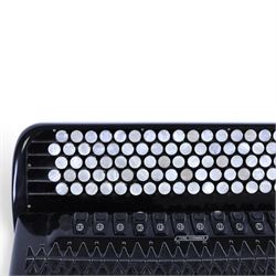 Borsini Professional 5-Row Chromatic button accordion, with 92 white pearlescent chromatic buttons and 136 bass buttons, possibly a custom model, in black high gloss case, with carry strap and original hard carrycase