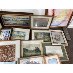 Collection of 20th century and contemporary watercolours and other original works to include Malcolm Jones, Major F Osborne, John Ayers, Joe Hush and Stanley Cunningham in one box (approx. 18)