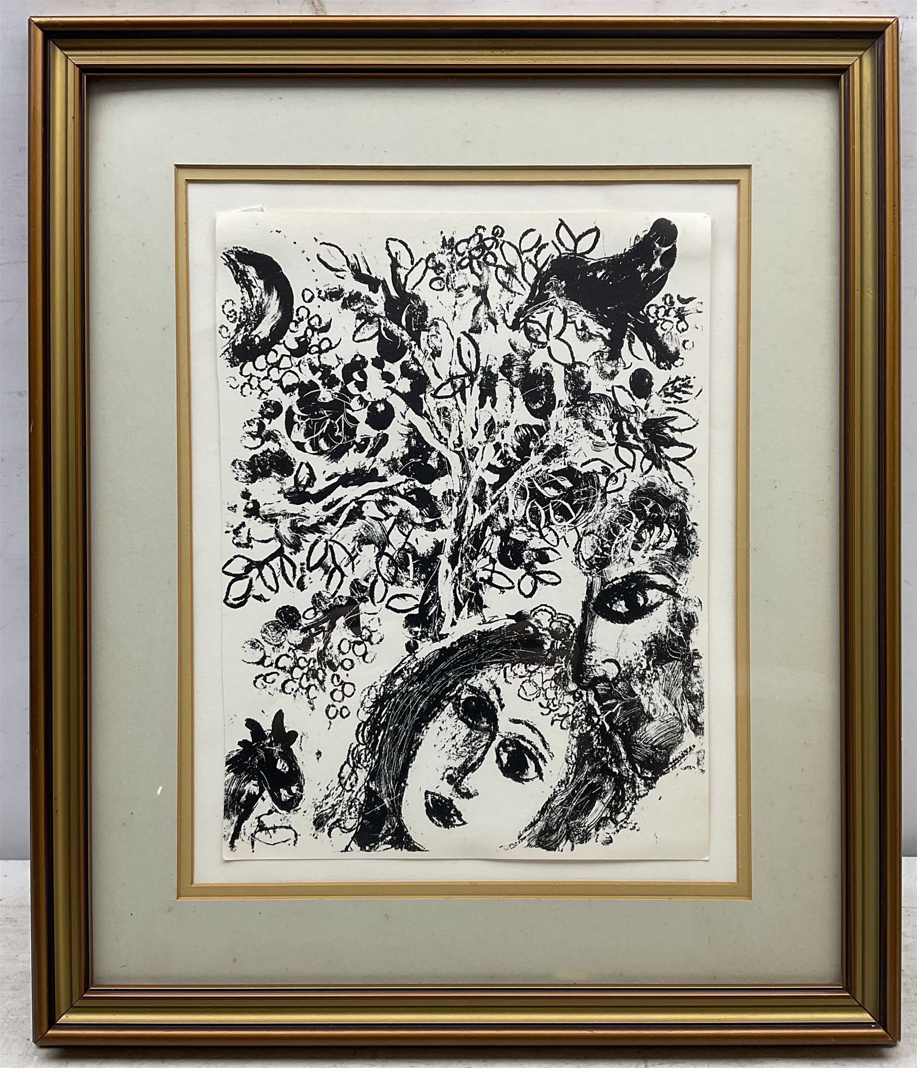 Marc Chagall (Belarusian/French 1887-1985): 'Couple Beside a Tree', lithograph unsigned, inscribed verso 32cm x 24cm 
