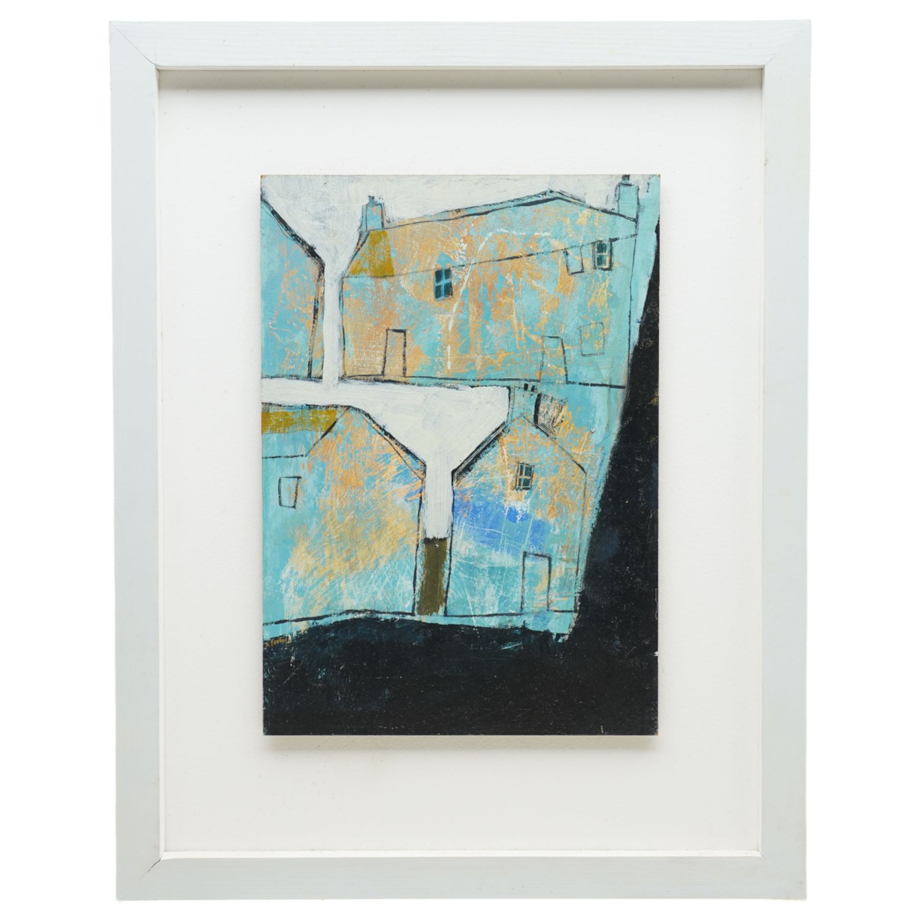 Simon Pooley (Cornish 1955-): 'St Ives Street Corner', mixed media on board signed, titled and dated 2012 on artist's label verso 31cm x 22cm