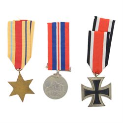 WWII  duo of medals, comprising Defence medal and The African Star, together with Iron Cross 2nd class medal