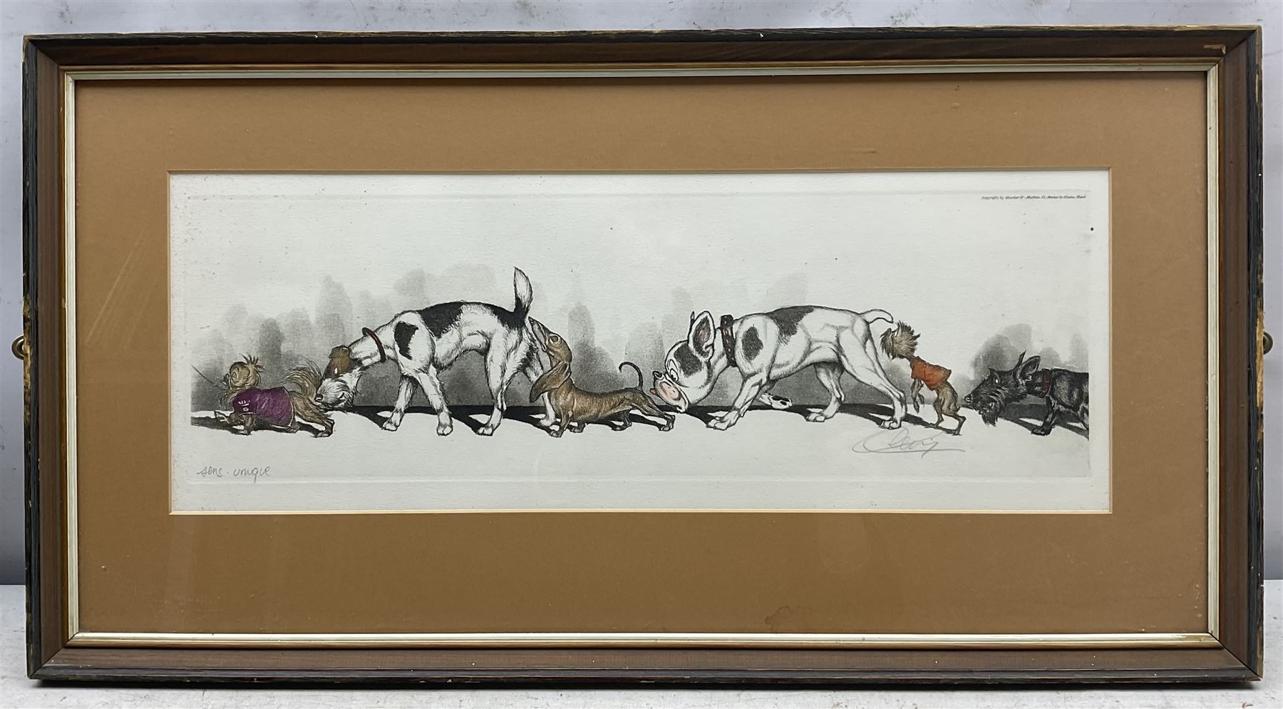 Arthur 'Boris' Klein (French 1893-1985): The Dirty Dogs of Paris, set of four etchings with hand colouring, titled respectively and signed in pencil 16cm x 45cm (4)