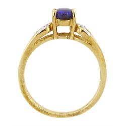 9ct gold black opal and diamond ring, hallmarked, opal approx 0.45 carat