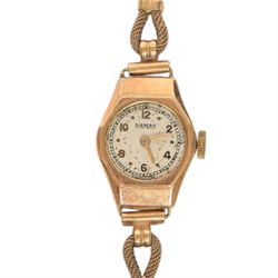 Collection of 9ct gold wristwatch cases, three with movements, one with 9ct gold bracelet strap