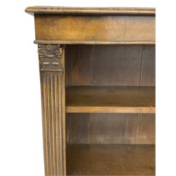 Georgian design walnut open bookcase, fluted uprights with acanthus carved capitals enclosing two adjustable shelves, on bracket feet