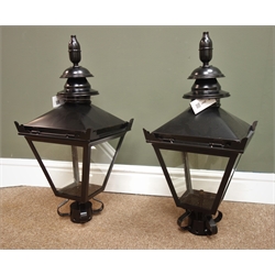 Pair black finish metal four glass Victorian style lantern tops, W27cm, H60cm