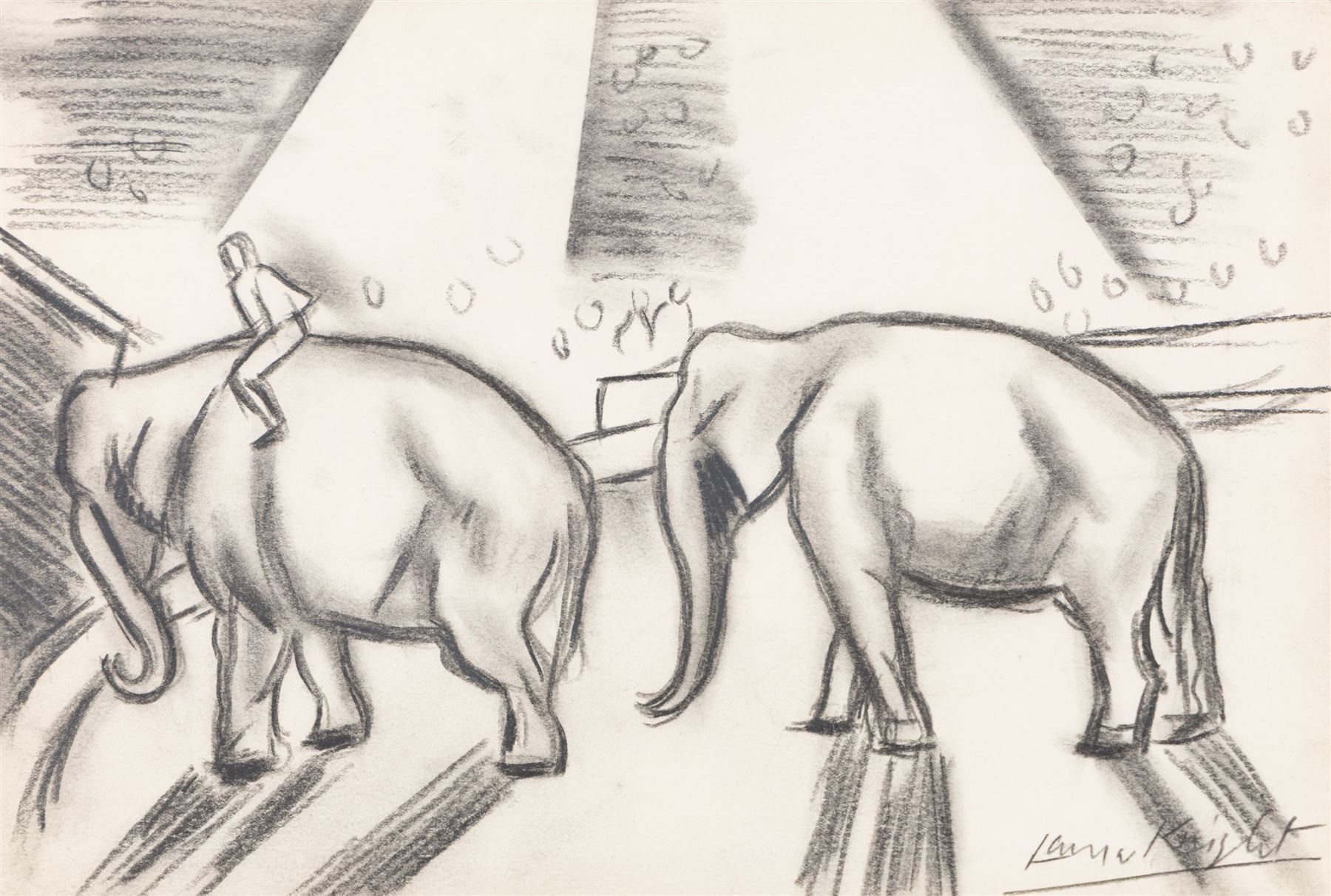 Dame Laura Knight (Staithes Group 1877-1970): Circus Elephants, charcoal signed 19cm x 28cm
