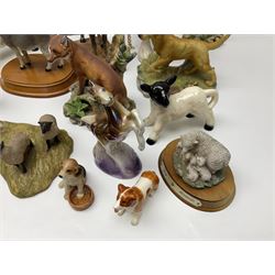 Beswick pigeon no 1383 and a collection of other ceramic animal figures including Campsie Ware lustre budgies, Kowa red fox and Labrador, two shire ponies, two sheep, etc 