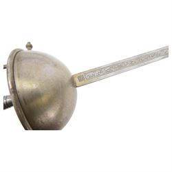 Pappenheimer rapier with L98cm double edged blade, looping narrow bar guard and wire bound grip together with Cup guard rapier, stamped Toledo in leather scabbard 