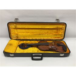 Mid-19th century German violin with 36cm two-piece maple back and ribs and spruce top; bears label 'David Tecchler fecit Roma 1712' L59cm overall; in later hard carrying case