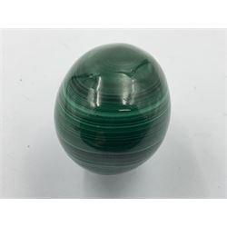 Three malicate specimen eggs, originally part of the collection of the late Stanley J Seeger, largest H7cm