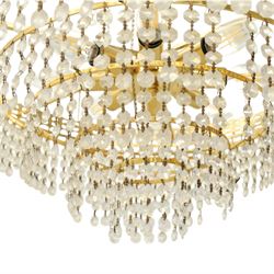 Art Deco style set of two chandeliers, brass and beaded glass, (H 60cm, Di 60cm) (H 75cm, Di 62cm) 
