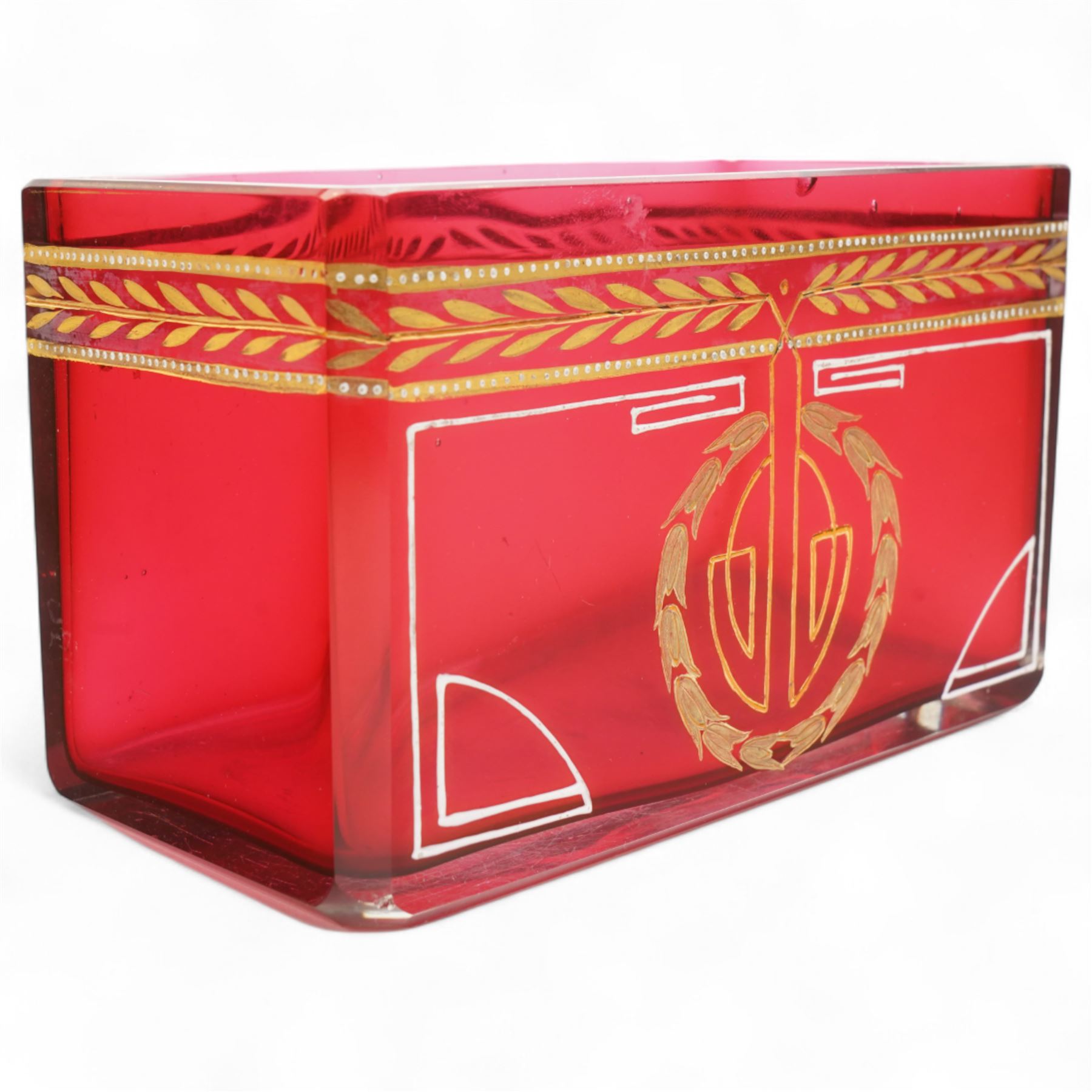 Josef Riedel bohemian glass bowl, of rectangular form, with gilt painted decoration W14.5cm 