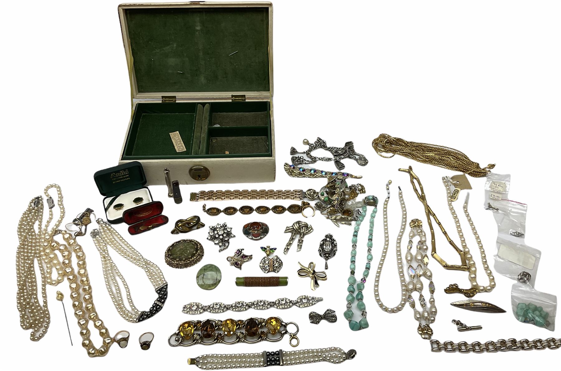 Silver cigar piercer by Dunhill, Birmingham 1958, gold garnet ring, stamped 9ct, Victorian rose gold shank hallmarked with soldered gilt cameo head and a collection of vintage and later costume jewellery