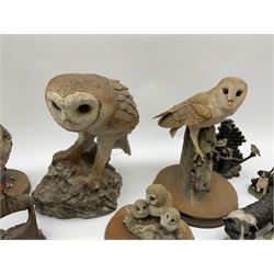 Leonardo Collection figures to include Spaniel, Border Collie, 'Nature Studies' and 'Farmyard Friends', a collection of figures including three owls a robin and a selection of farmyard scenes  