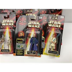 Star Wars - twenty-four Star Wars Episode One figures in card backed packaging; Collections 1, 2 and 3 with Electronic Commtalk reader for each figure's commtalk chip.