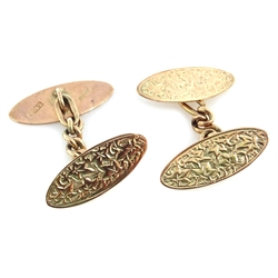 Pair 9ct rose gold oval cufflinks engraved decoration hallmarked  
