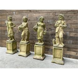 The Four Seasons - set of four cast stone garden figures on plinths