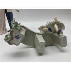 Two Lladro figure groups, Happy Anniversary no 6475 and Meal Time no 6109, largest H32cm