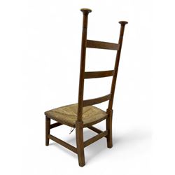 Attributed to William Birch of High Wycombe - Arts & Crafts oak ladder-back side chair, with turned finials, rush seat, and stretchers, raised on square-section supports; 19th century mahogany Pembroke table, rectangular drop-leaf top raised on turned supports with central stretcher and splayed feet