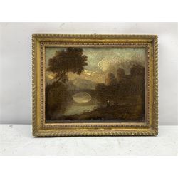 English School (19th century): River scene with Bridge and Castle, oil on panel no visible signature 27cm x 20cm