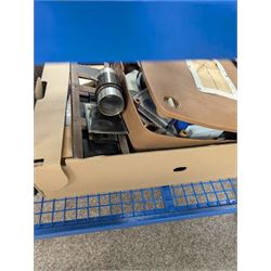 Collection of projectors, epidiascopes, magic lantern and similar, including Bell & Howell 621 projector, mahogany and brass magic lantern, Helper 6S projector, Leitz epidiascope, Zeiss epidiascope, Johnson Optiscope, etc