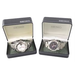 Seiko gentleman's stainless steel quartz chronograph wristwatch, Ref. V657-8069 and one other Seiko Perpetual calendar wristwatch, Ref. 8F56-0030, both boxed