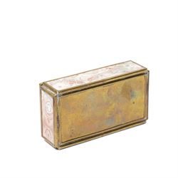 Vintage brass bound stone trinket box, with pink, grey and deep red banding, possibly rhodochrosite, with mirror to interior, L9cm x W5cm