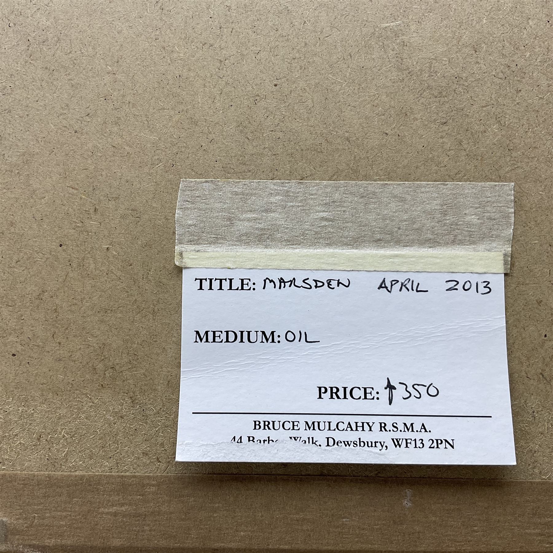 Bruce Mulcahy (British 1955-): 'Marsden' West Yorkshire, oil on canvas board signed, titled and dated 2013 on artist's address label verso 29cm x 29cm
Notes: member of the Fylingdales Group of Artists