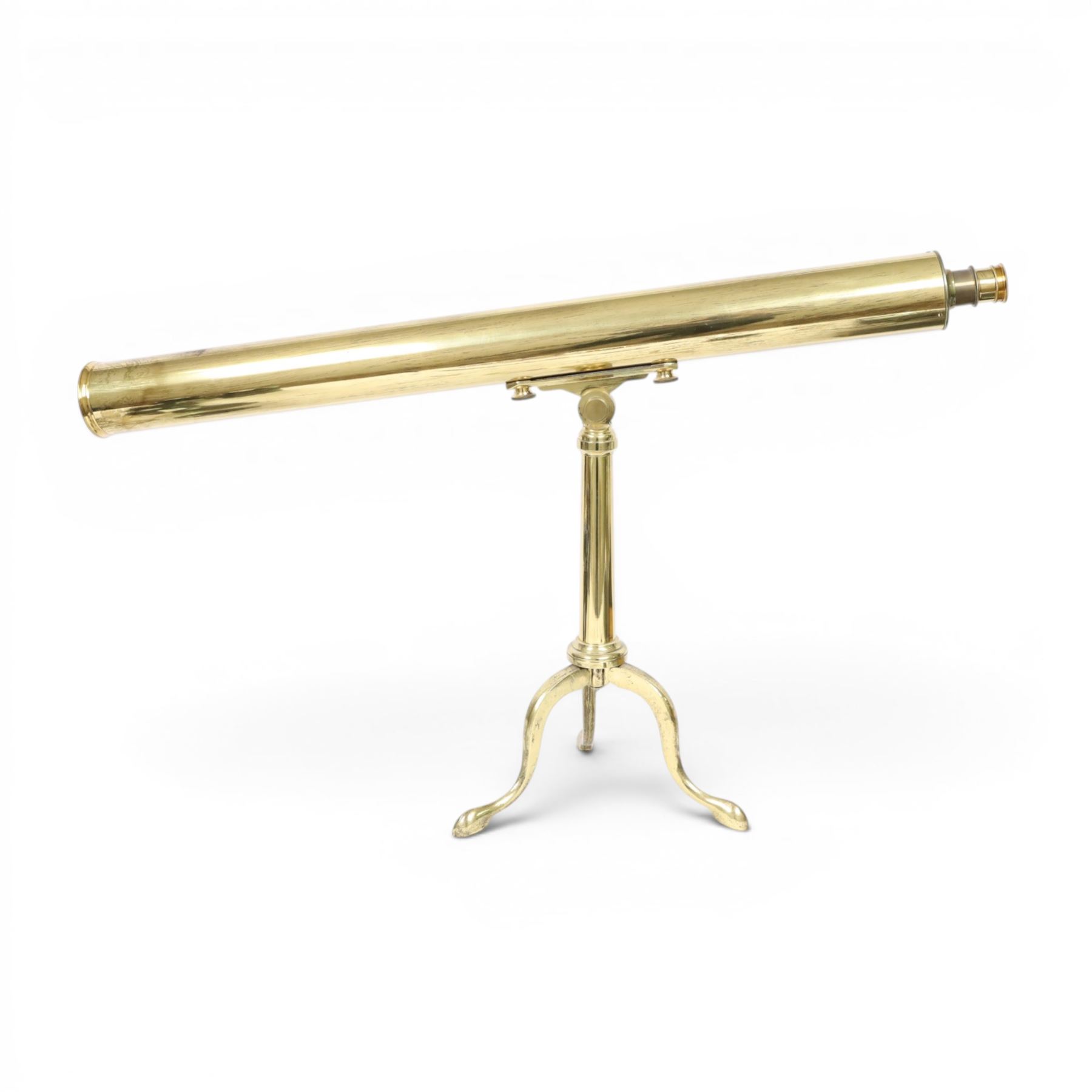 Brass telescope inscribed J.Lizars Glasgow & Edinburgh, with a library tripod and a larger wooden tripod, two spare eyepieces and original box