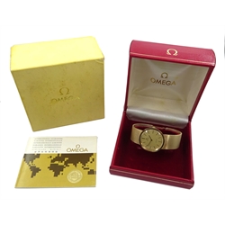 Omega De Ville gentleman's 9ct gold bracelet wristwatch, London 1973, No.35268008, boxed with papers