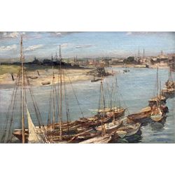 Walter Taylor (British 1860-1943): Boats on the River, oil on canvas signed and indistinct...