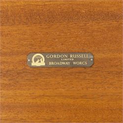 Gordon Russell - mid 20th century mahogany and teak coffee table, chamfered sides and tapered legs