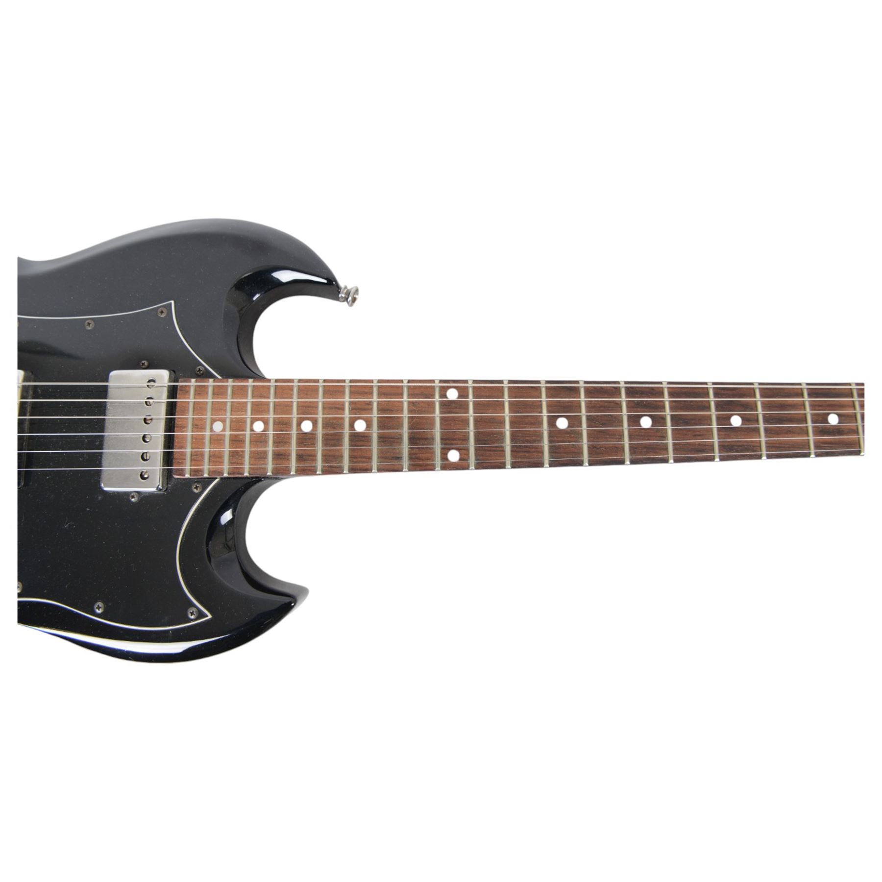 Gibson Epiphone SG G-310 six string electric guitar, with ebony finish and black scratch guard, serial no. JI99040128, L99cm