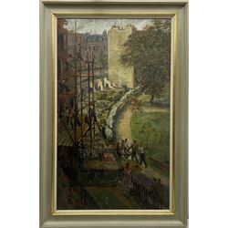 Constance-Anne Parker (British 1921-2016): Re-building a City Crescent, oil on canvas unsigned 100cm x 59cm
Provenance: direct from the artist's family previously unseen on the open market