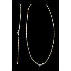 14ct white and yellow gold cubic zirconia heart necklace with matching bracelet