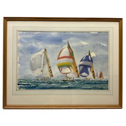 S Warner (Late 20th century):  Yacht Race at Full Sail,  watercolour signed and dated '91, 37cm x 47cm
