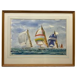 S Warner (Late 20th century):  Yacht Race at Full Sail,  watercolour signed and dated '91, 37cm x 47cm