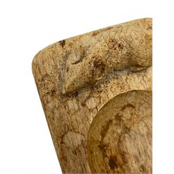 Mouseman - oak pin tray, canted rectangular form with carved mouse signature, by the workshop of Robert Thompson, Kilburn, L10cm 