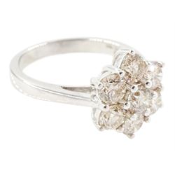 18ct white gold diamond daisy cluster ring, set with seven round brilliant cut diamonds, stamped 750, total diamond weight 2.16 carat, with World Gemological Institute report