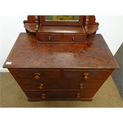  19th century scumbled pine dressing chest, raised mirror back above two trinket, two short and two long drawers, shaped plinth base, W95cm, H161cm, D50cm  