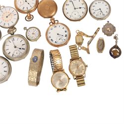 Omega De Ville Dynamic dial, Omega case and movement parts and watch strap buckle, collection of gold-plated and nickle pocket watches including Waltham Traveller half hunter and other wristwatches